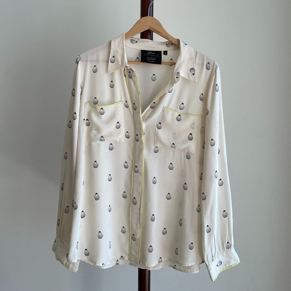 Silk Penguin Print Button Down Alcêe for Barney's Co-Op M